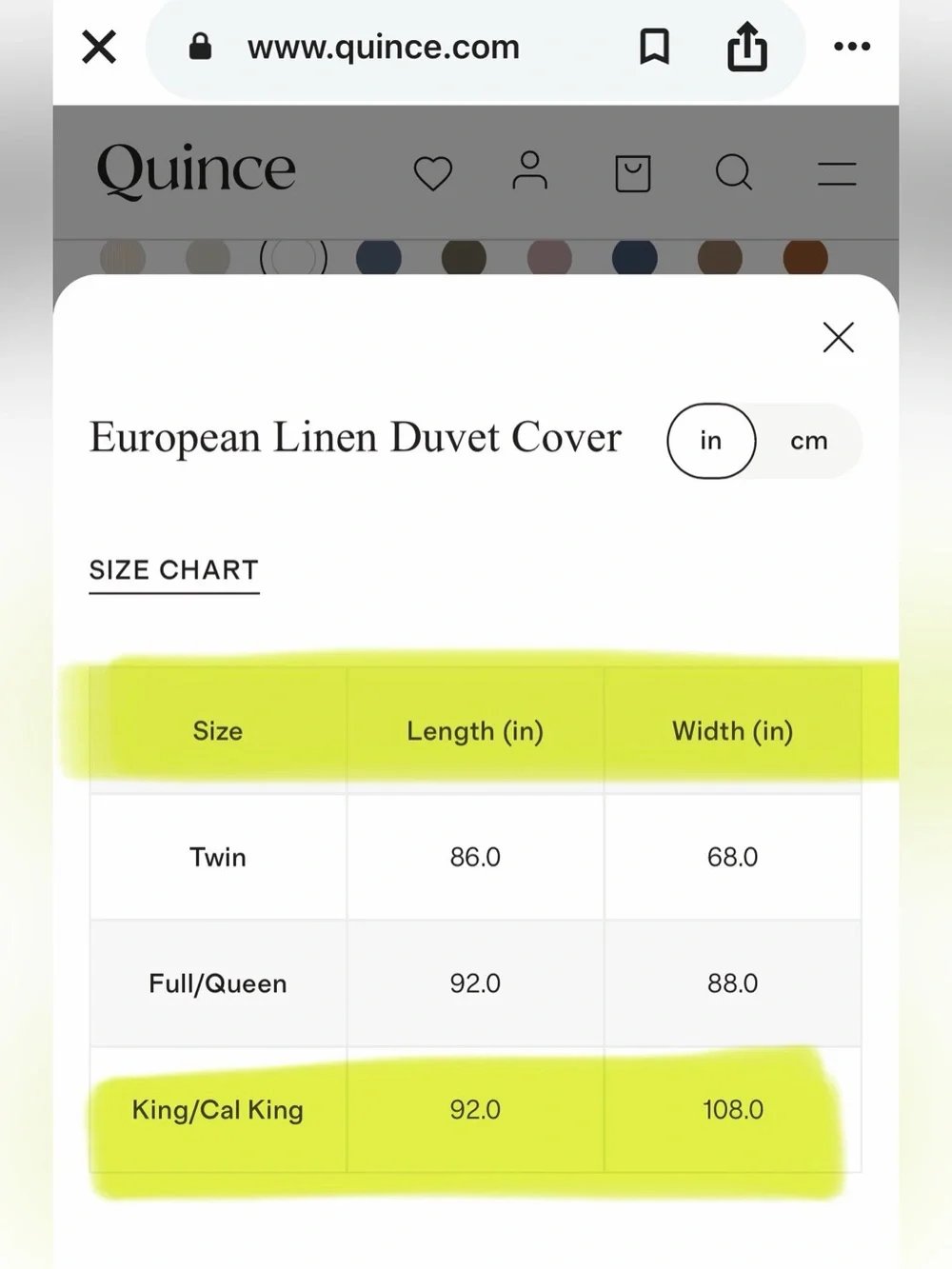 Quince European Linen Duvet Cover  King/Cal King Charcoal New